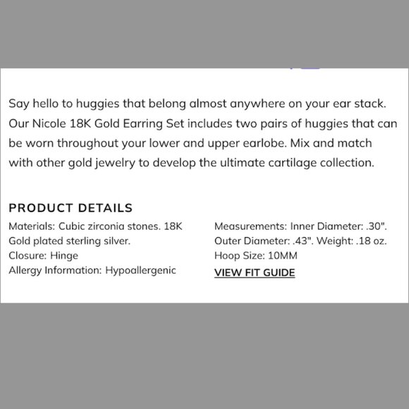 NWT BaubleBar Nicole 18k gold huggie hoop set - Picture 3 of 4